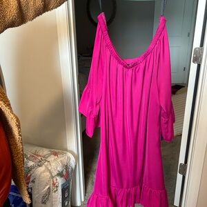 Vibrant Pink Off-Shoulder Dress